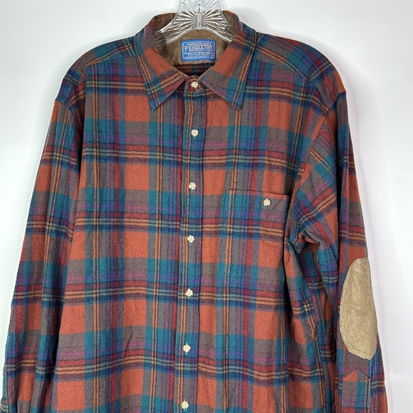 Vintage Pendleton Blue Plaid Wool Button Down Long Sleeve Shirt Large - Picture 2 of 9